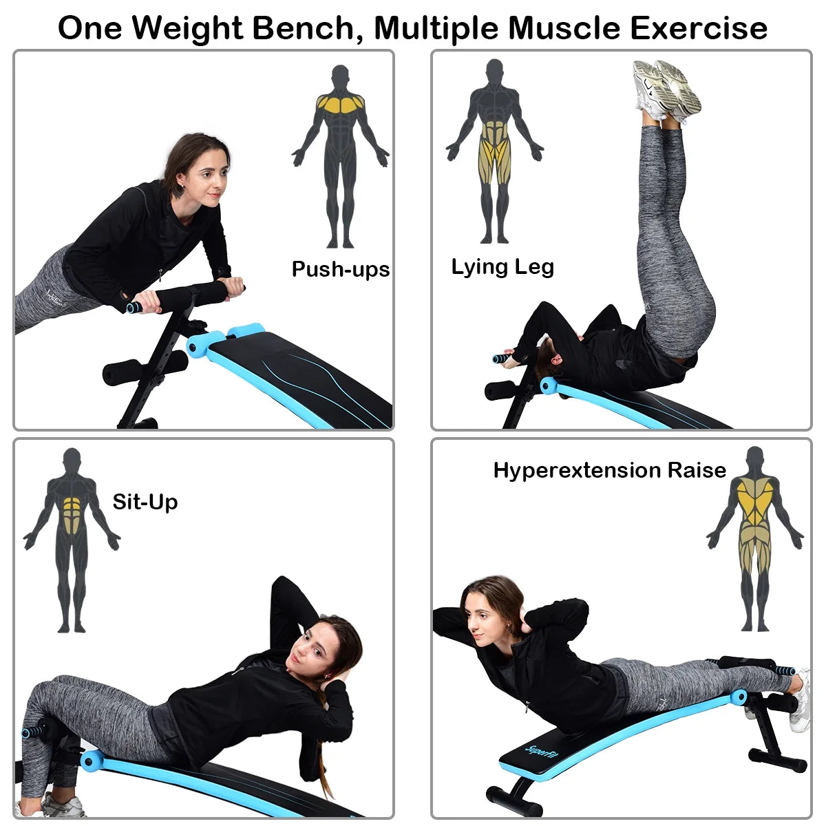 Superfit Folding Weight Bench Adjustable Sit-Up Board Workout Slant Bench Blue