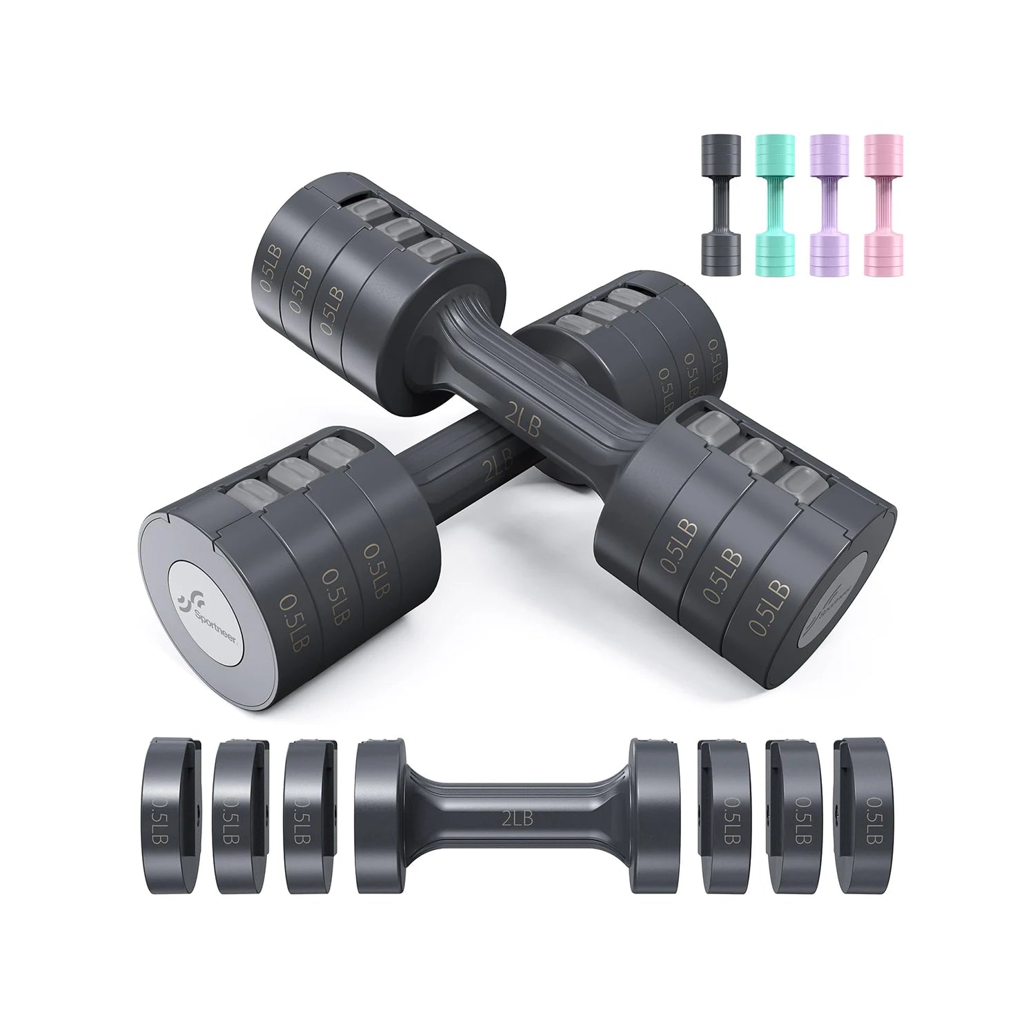 Adjustable Dumbbells Hand Weights Set 5 Lb Dumbbells Set of 2 Each 2Lb 3Lb 4Lb 5Lb Free Weights Fast Adjust Weight 4