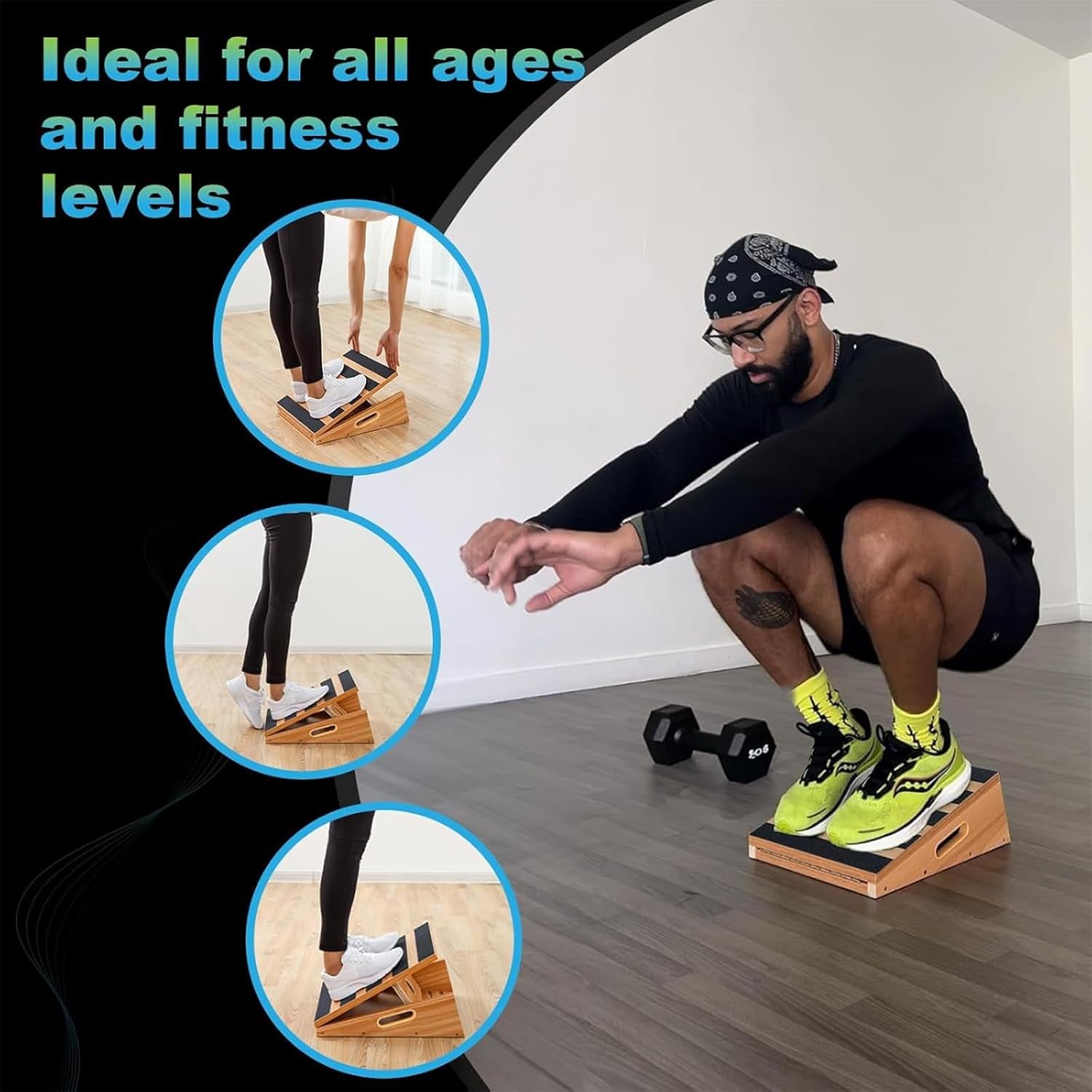 Professional Wooden Slant Board, Adjustable Incline Board and Calf Stretcher, Partial-Coverage Design with Side Handle, 5 Angles, 500 Lbs Capacity