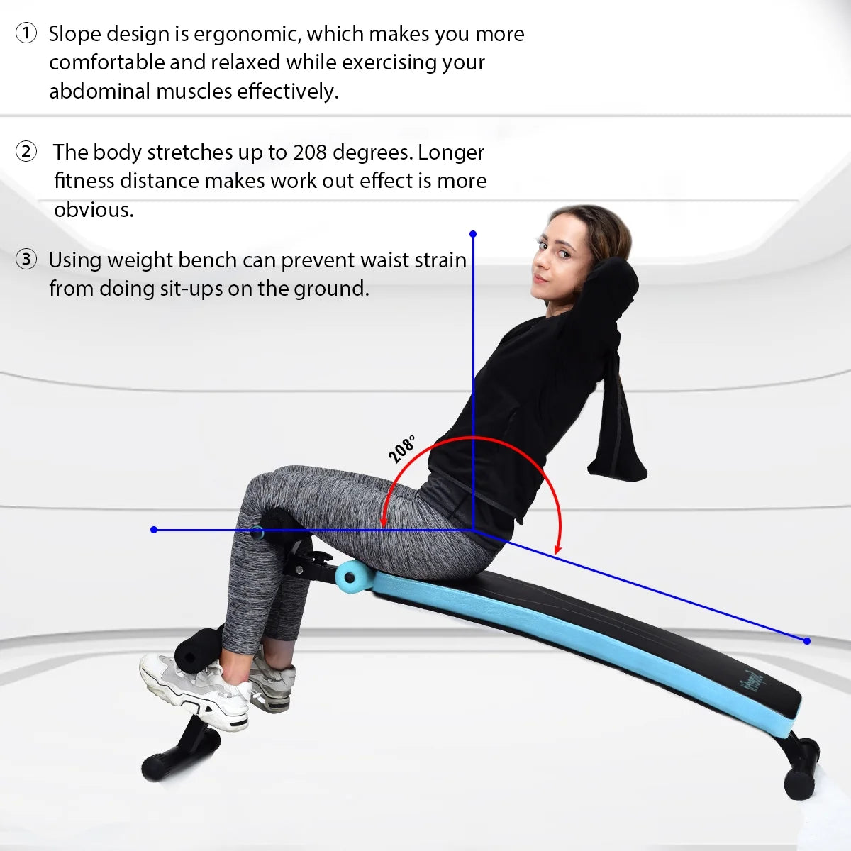 Superfit Folding Weight Bench Adjustable Sit-Up Board Workout Slant Bench Blue