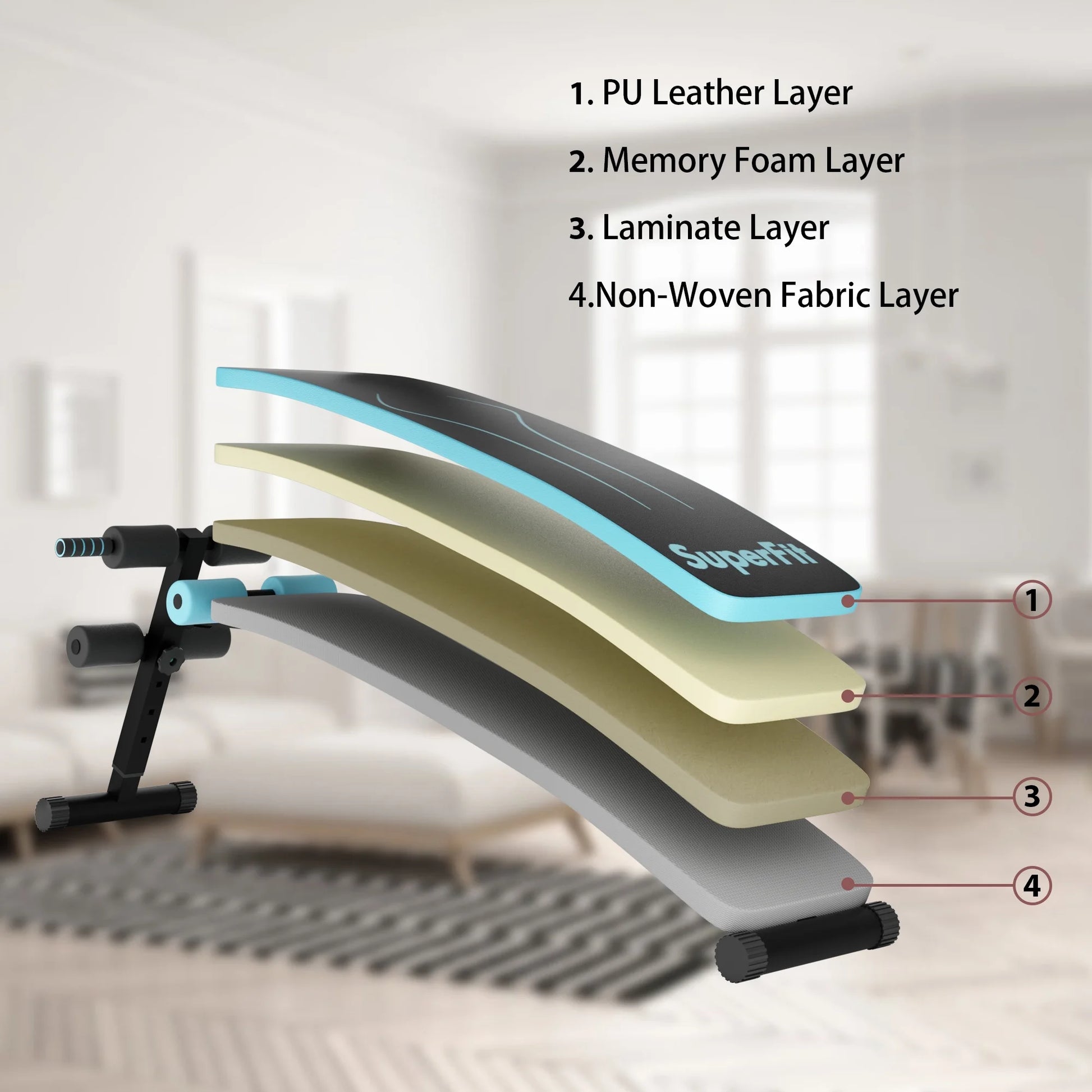 Superfit Folding Weight Bench Adjustable Sit-Up Board Workout Slant Bench Blue