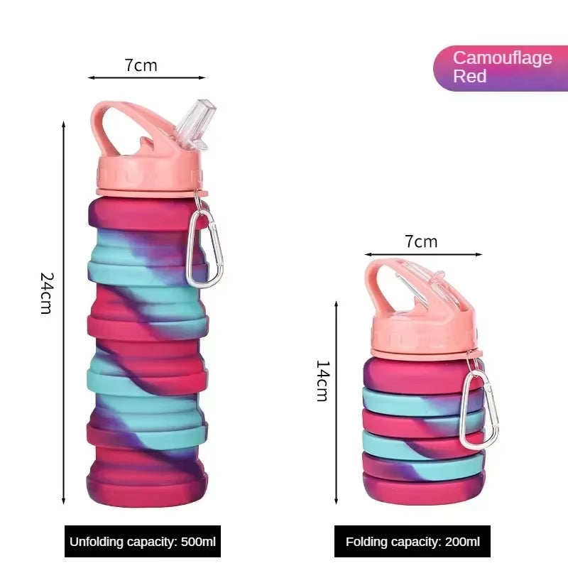 Silicone Foldable Water Bottle for Sports Leakproof BPA Free Water Bottle with Carabiner Collapsible Cycling Water Bottle