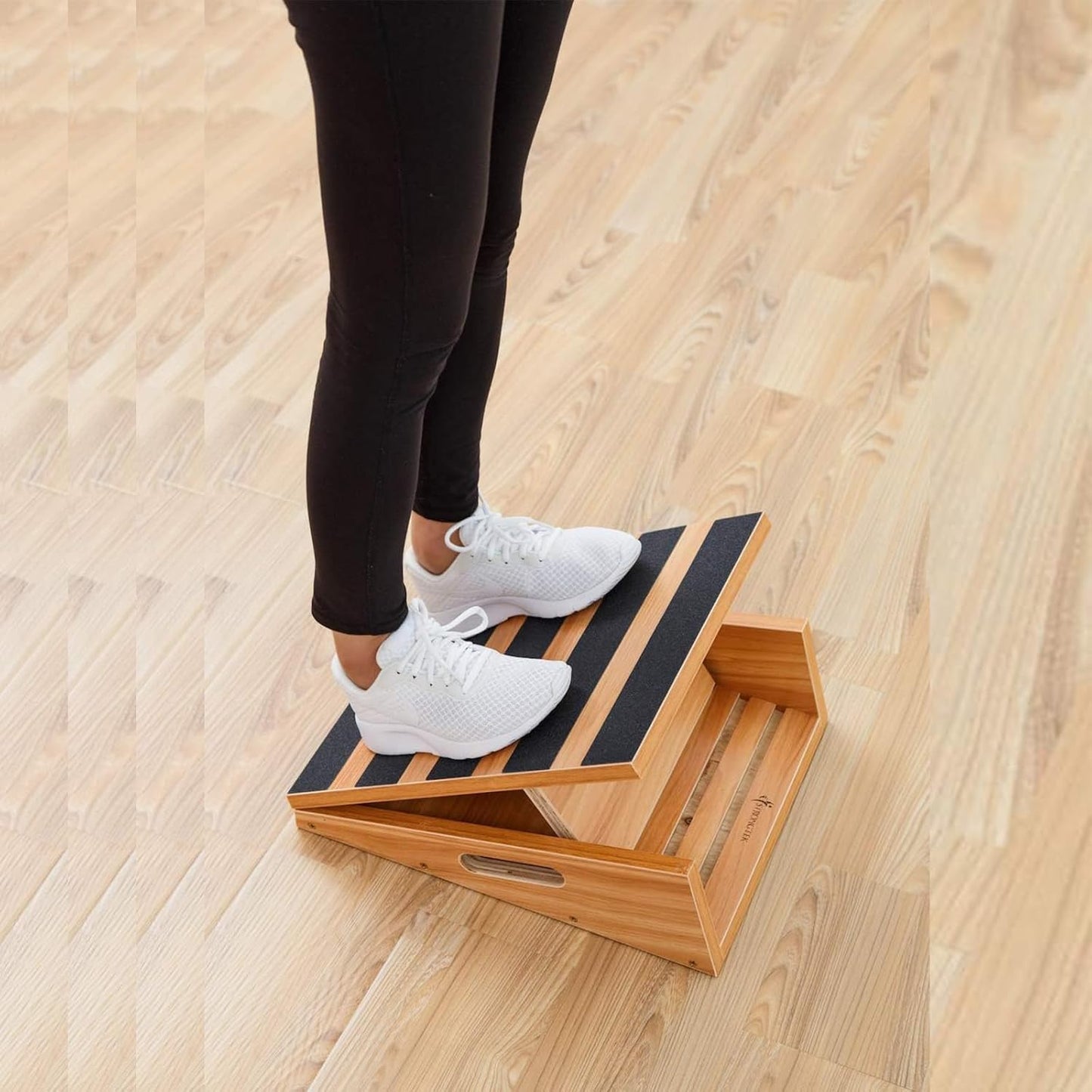 Professional Wooden Slant Board, Adjustable Incline Board and Calf Stretcher, Partial-Coverage Design with Side Handle, 5 Angles, 500 Lbs Capacity