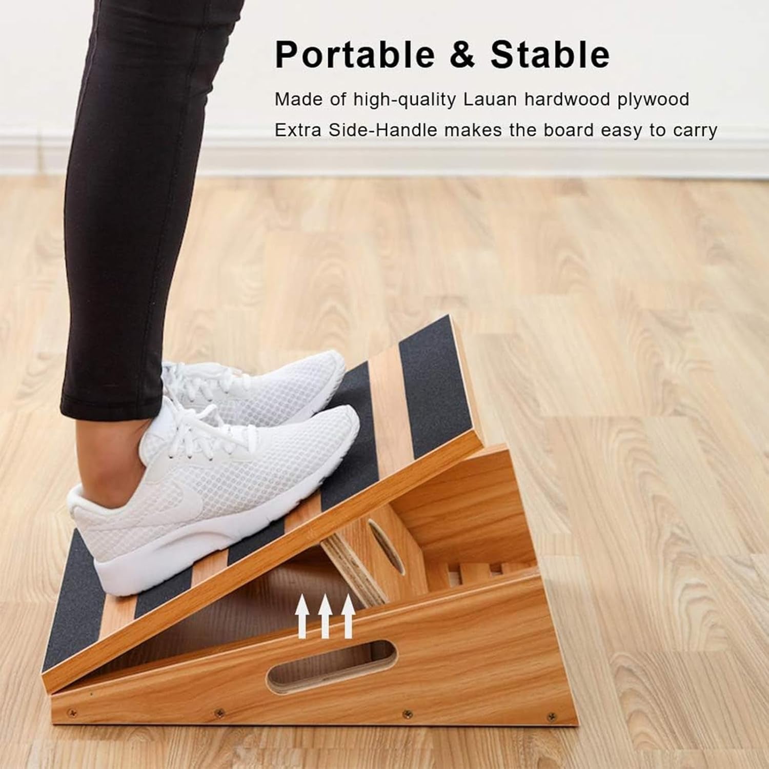 Professional Wooden Slant Board, Adjustable Incline Board and Calf Stretcher, Partial-Coverage Design with Side Handle, 5 Angles, 500 Lbs Capacity
