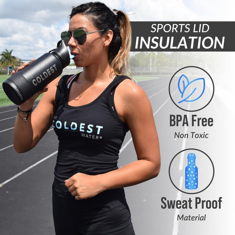 Coldest Insulated Water Bottle with Straw Lid - Stainless Steel Metal Insulated Bottle for Men & Women (Matte Black, 32 Oz)