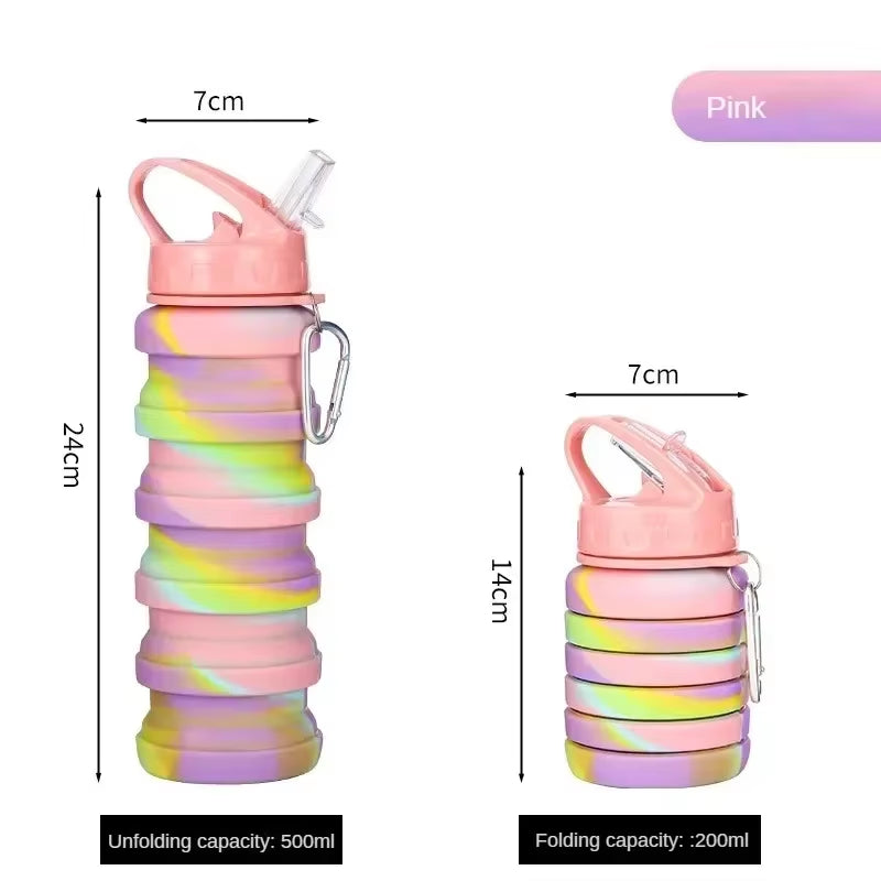 Silicone Foldable Water Bottle for Sports Leakproof BPA Free Water Bottle with Carabiner Collapsible Cycling Water Bottle