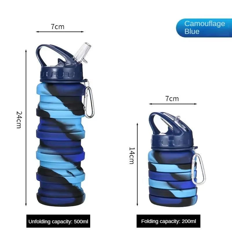 Silicone Foldable Water Bottle for Sports Leakproof BPA Free Water Bottle with Carabiner Collapsible Cycling Water Bottle