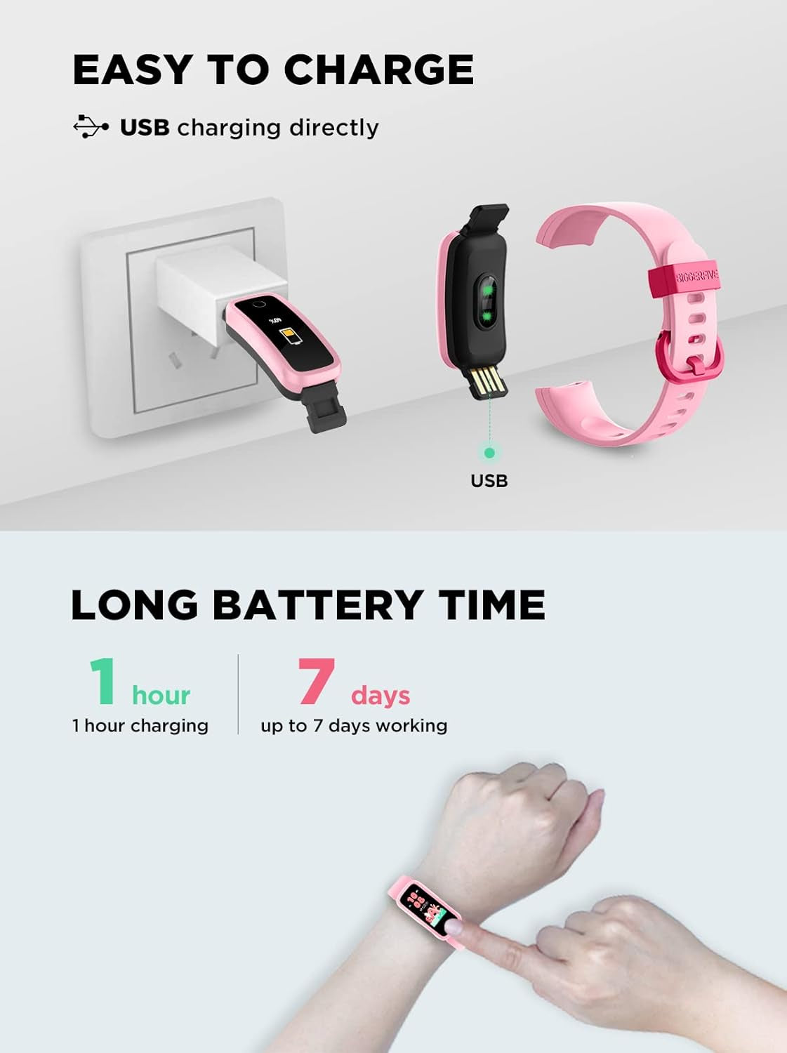 Vigor Kids Fitness Tracker for Girls & Boys Ages 5-15, Kids Watch with IP68 Waterproof, Pedometer, Activity Tracker with Heart Rate & Sleep Monitor, Calorie & Step Counter Watch