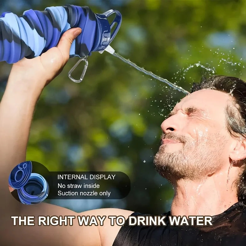 Silicone Foldable Water Bottle for Sports Leakproof BPA Free Water Bottle with Carabiner Collapsible Cycling Water Bottle