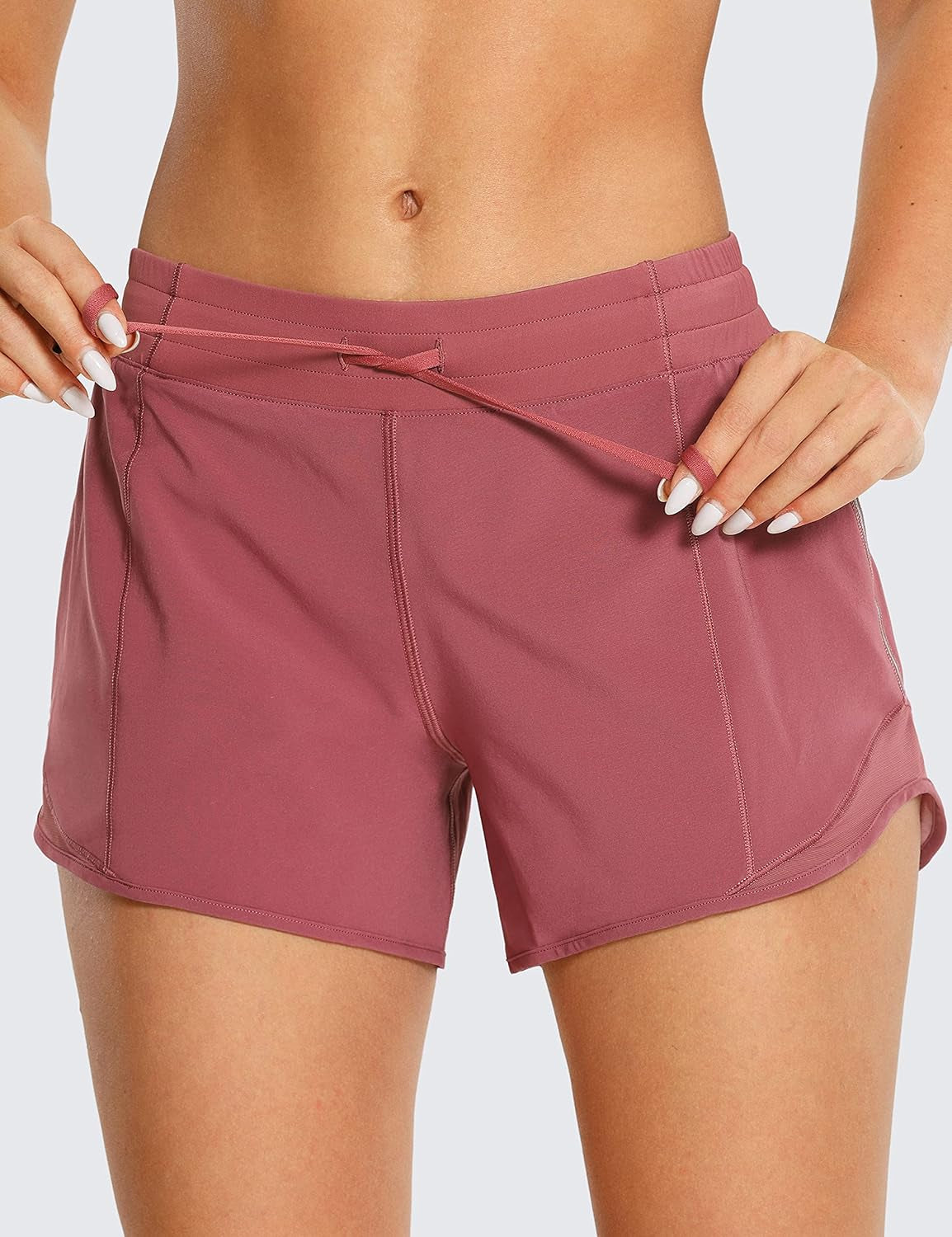 Womens Athletic Running Shorts with Zip Pocket, 4" Mid-Waist Mesh Liner Gym Workout Shorts