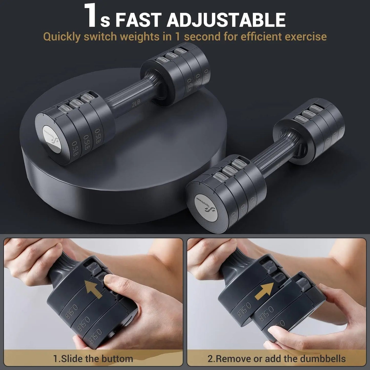 Adjustable Dumbbells Hand Weights Set 5 Lb Dumbbells Set of 2 Each 2Lb 3Lb 4Lb 5Lb Free Weights Fast Adjust Weight 4