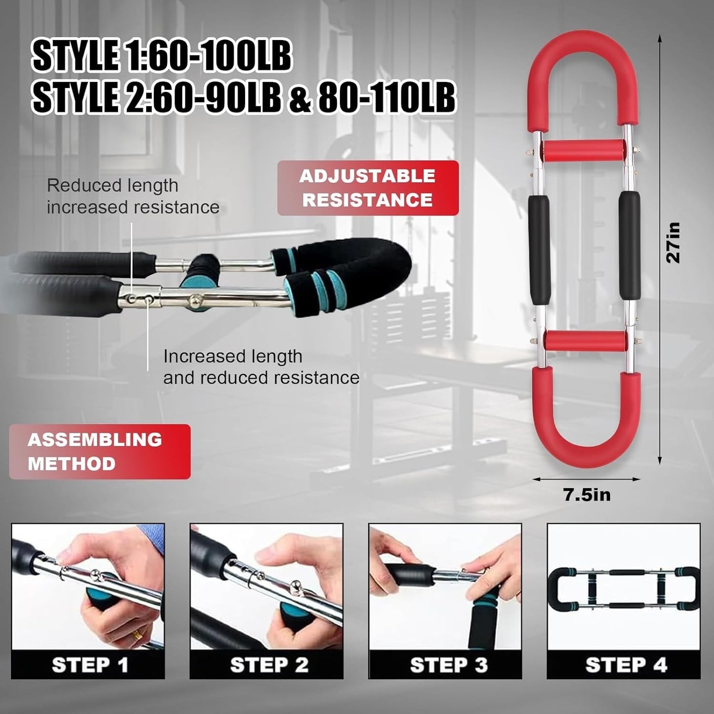 Gorilla Bar Twister Arm & Chest Trainer for Men – Adjustable 60-100Lb Chest S...