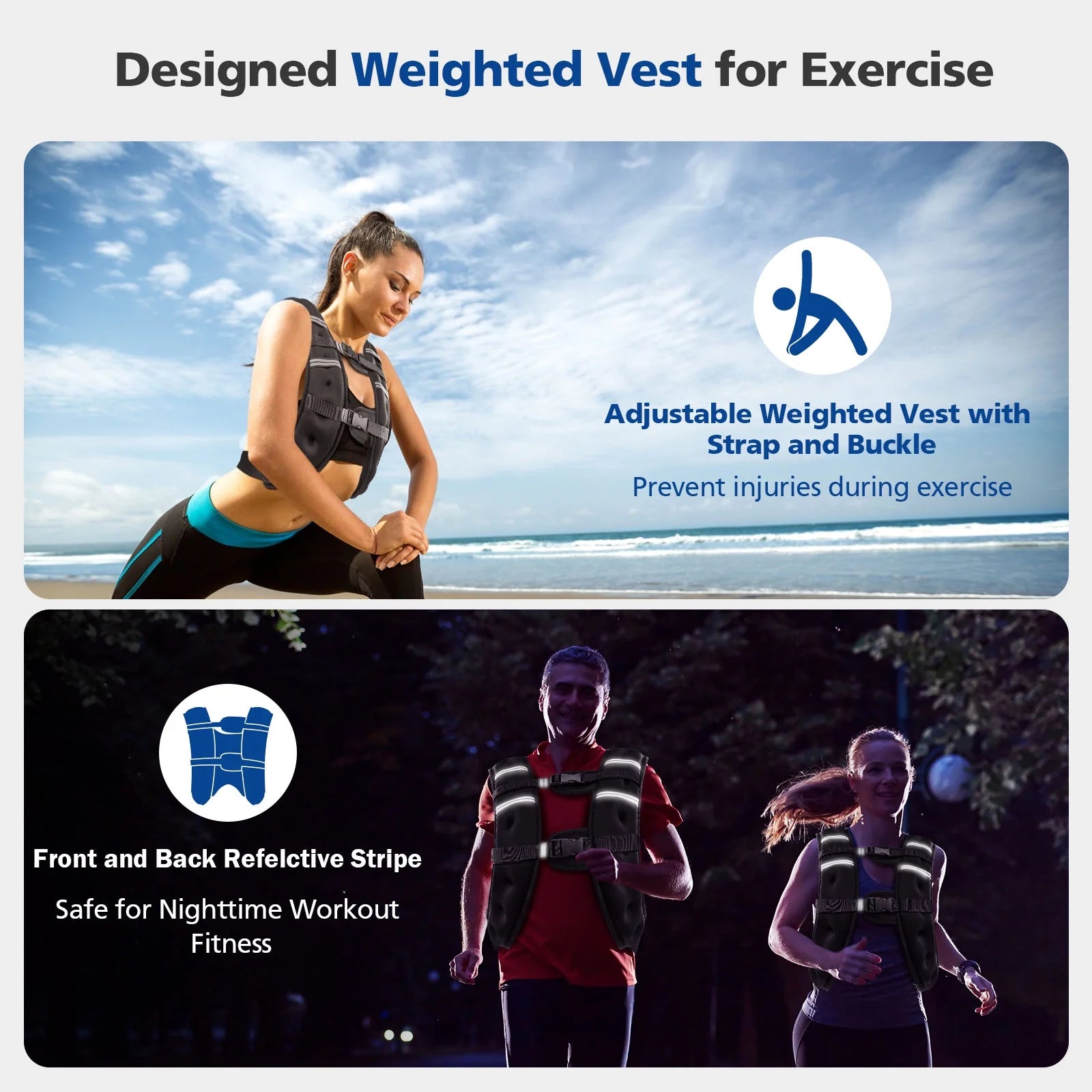 Weighted Vest 12 Lb Weight Vest for Woman Men Sport Weighted Vest with Reflective Stripe Adjustable Buckle Straps Mesh Pocket for Strength Training Running