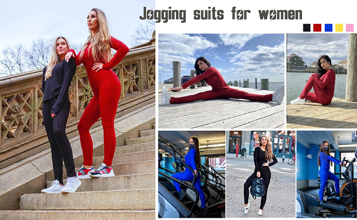 Women 2 Piece Outfits Textured Tracksuit Jogging Suits Long Sleeve Leggings Sweatsuits Sets