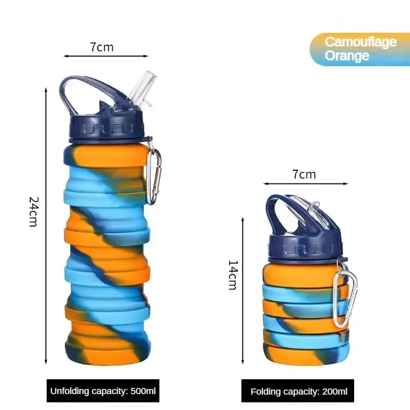 Silicone Foldable Water Bottle for Sports Leakproof BPA Free Water Bottle with Carabiner Collapsible Cycling Water Bottle