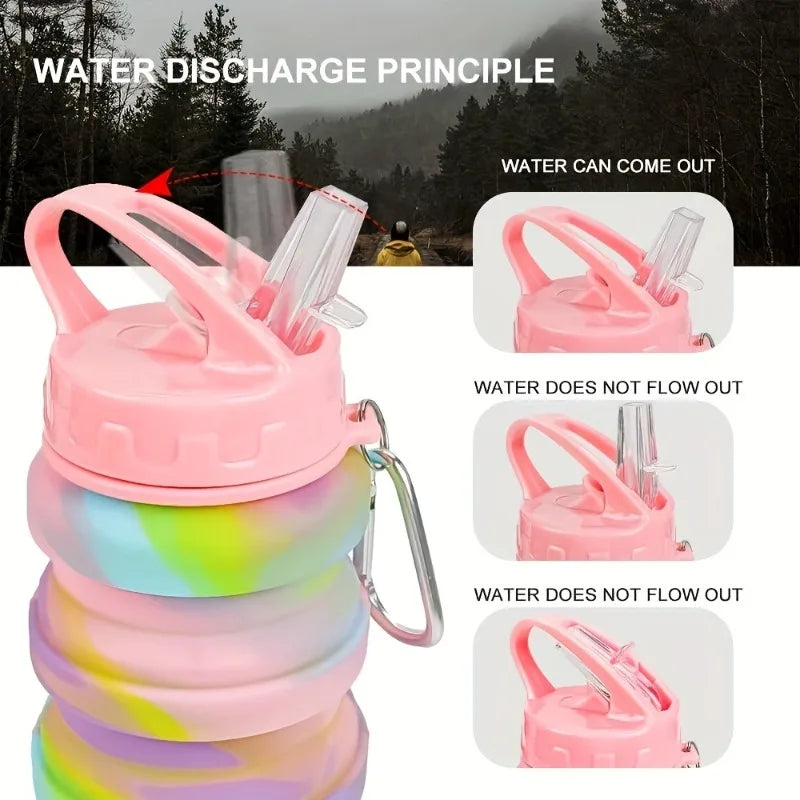 Silicone Foldable Water Bottle for Sports Leakproof BPA Free Water Bottle with Carabiner Collapsible Cycling Water Bottle