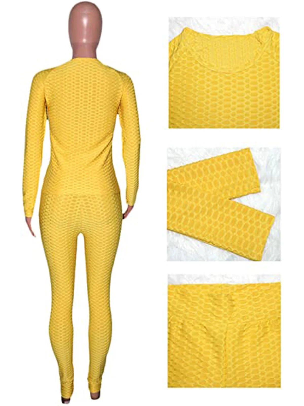 Women 2 Piece Outfits Textured Tracksuit Jogging Suits Long Sleeve Leggings Sweatsuits Sets