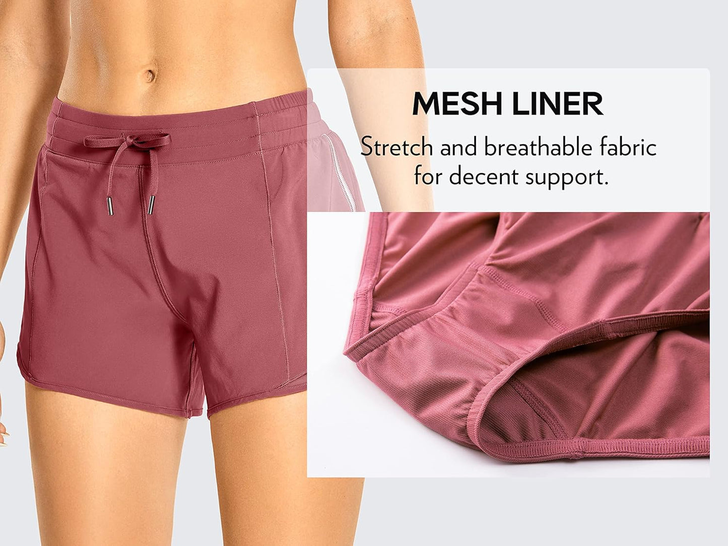 Womens Athletic Running Shorts with Zip Pocket, 4" Mid-Waist Mesh Liner Gym Workout Shorts