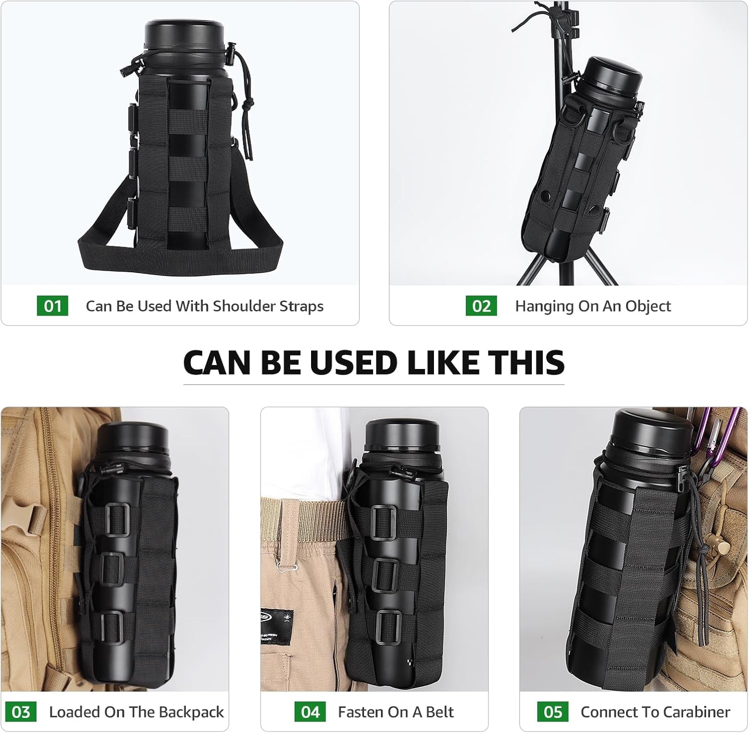 Molle Water Bottle Holder for Backpack,Drawstring Adjustable Straps Molle Pouches for 20 32 36 48 Oz Water Bottle