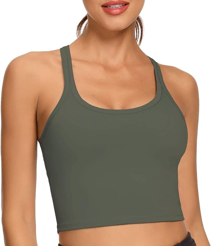 Workout Crop Tops for Women Athletic Tank Tops with Built in Bra Supportive Sports Bra
