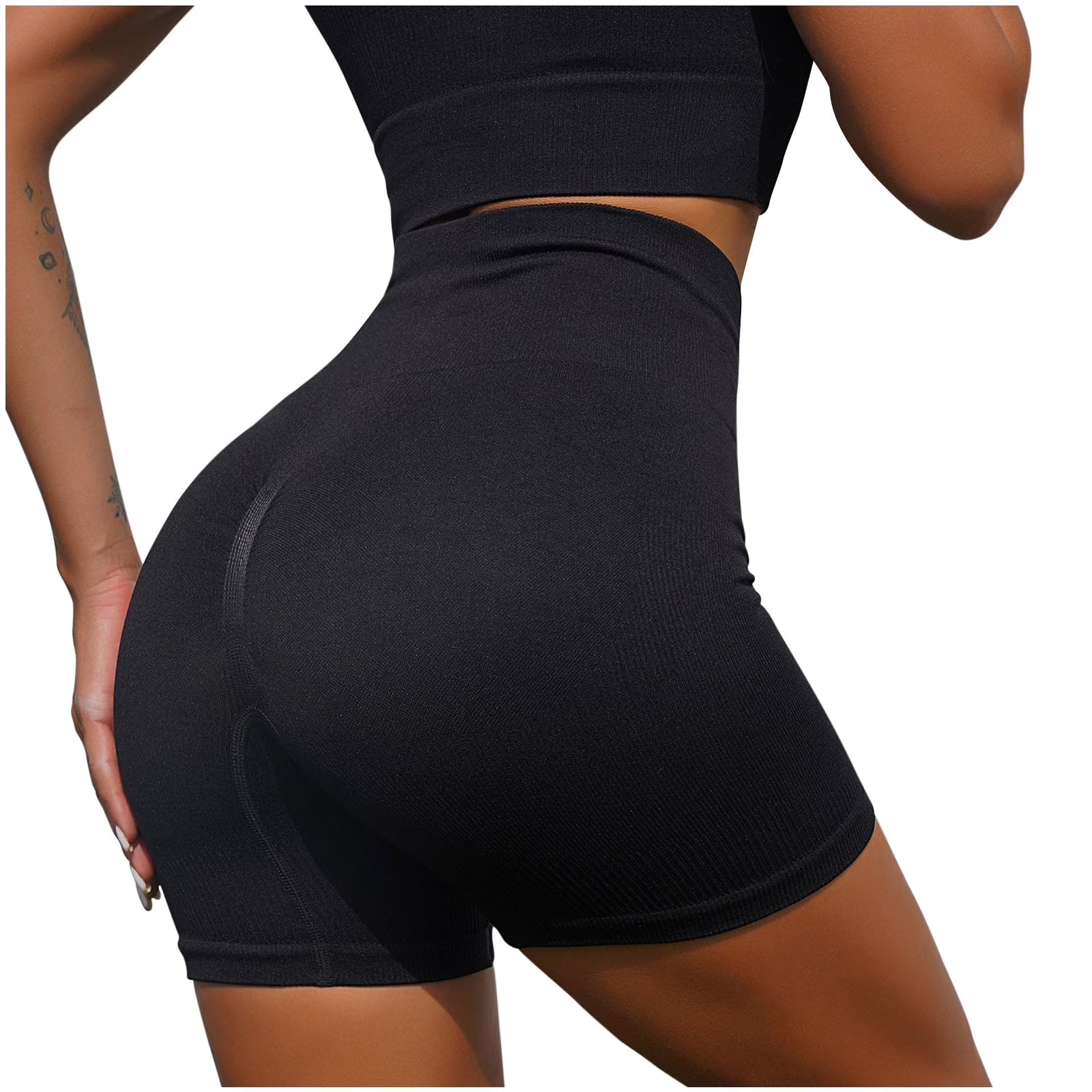 Women'S Nylon Short Leggings Stretchy High Waist Butt Lifting Breathable Quick-Dry Yoga Shorts Workout Running Gym Athletic Shorts Black,M