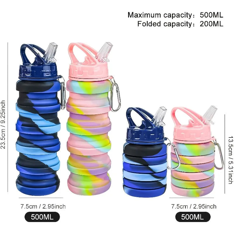 Silicone Foldable Water Bottle for Sports Leakproof BPA Free Water Bottle with Carabiner Collapsible Cycling Water Bottle